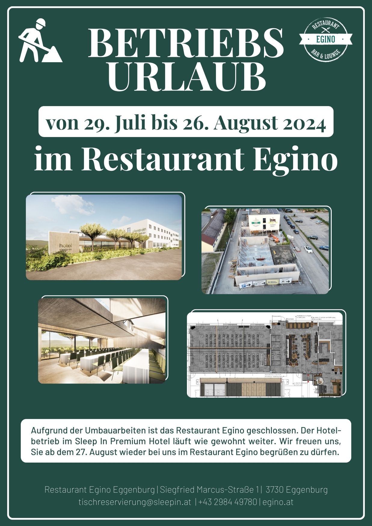 Betriebsurlaub Restaurant Egino